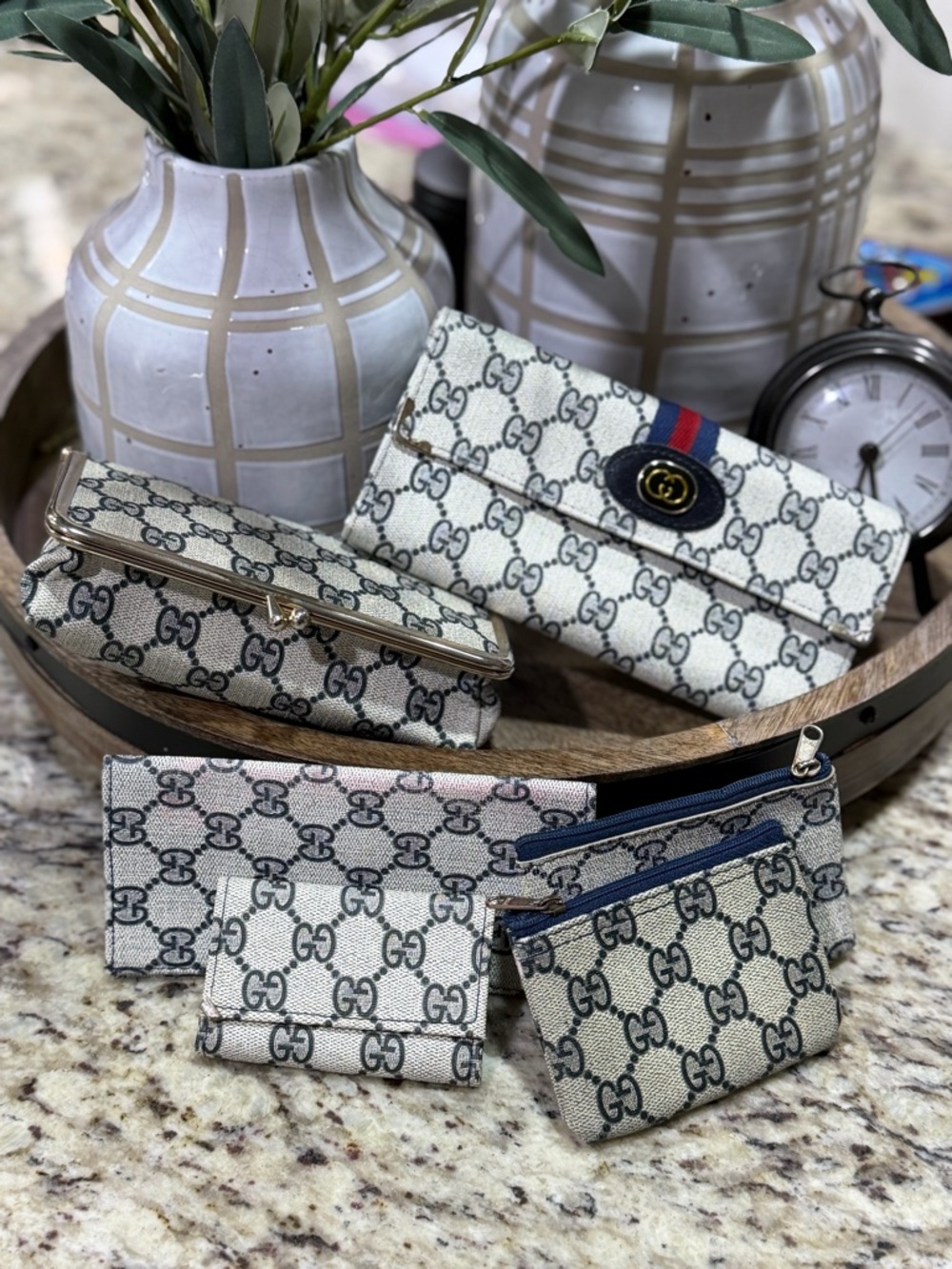 Vintage Gucci Canvas Monogram Wallet, makeup bag & Pouches